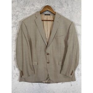 Lauren Ralph Lauren Blazer Mens 50R Tan Brown‎ Houndstooth Silk Wool Two Button